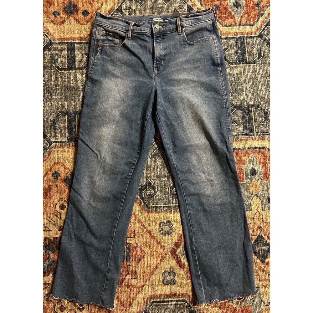 Old Navy HIgh Rise Ankle Flare Jeans Womens 10 Raw Hem Faded Boho Retro Casual